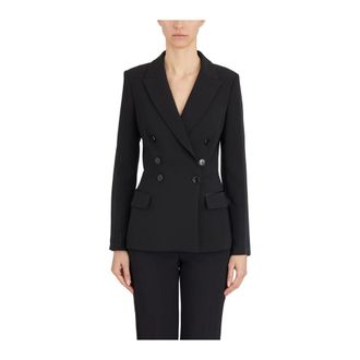 Elisabetta Franchi Blazers, female, Black, L, Double-Breasted Jacket with Satin Details