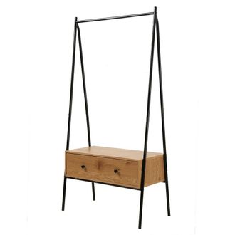 Calicosy Black Metal Wardrobe With 1 Drawer, Oak Finish, H170cm - JILL in Light Oak