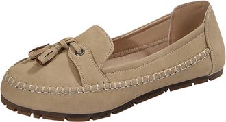 Generic Womens Loafer Shoes Tassel Slip On Flats Solid Color Fashionable Lightweight Anti-Slip Comfortable Casual Walking Shoe Work Leisure Khaki