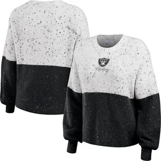 WEAR by Erin Andrews Womens WEAR by Erin Andrews White/Black Las Vegas Raiders Lighweight Modest Crop Color-Block Pullover Sweater at Nordstrom, Size X-Small