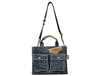 Marc Jacobs The Denim Suede Medium Cargo Tote Bag Tote Handbags Dark Wash Indigo