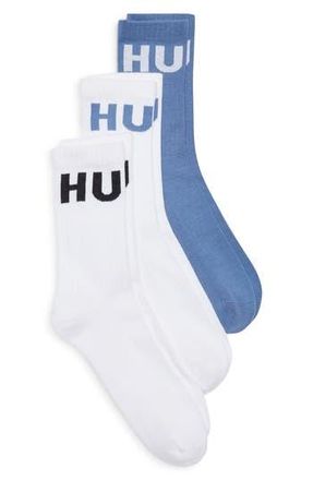 BOSS 3-Pack Iconic Logo Crew Socks in White/Blue Multi at Nordstrom Rack, Size 7-13
