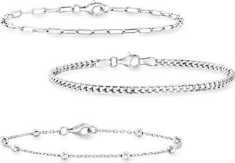 RS Pure by Ross-Simons Sterling Silver Jewelry Set: Curb-Link, Paper Clip Link and Bead-Chain Bracelets