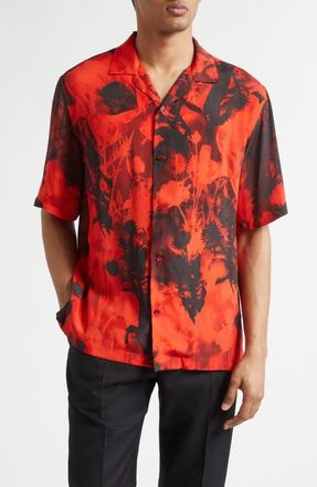 Alexander McQueen Floral Print Camp Shirt in Amarant at Nordstrom, Size 38 Us