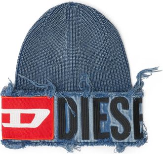 Diesel Denim effect beanie with bold patch detail - Knit caps - Unisex - Blue