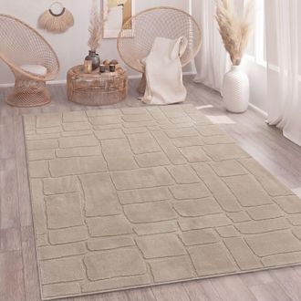 Paco Home Paco Home Alfombra Sala-de-estar Pelo-alto Scandi Boho Geom&eacute;trico Abstracto Lavable Beige 120x160 Cm