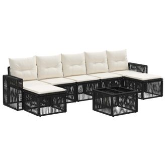vidaXL Conjunto De Sof&aacute;s De Jard&iacute;n 8 Pcs Negro Y Blanco Crema Vidaxl