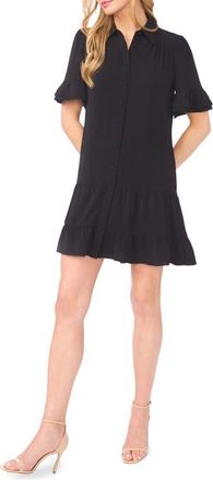 CeCe by Cynthia Steffe Ruffle Sleeve Mini Shirtdress in Rich Black at Nordstrom, Size X-Small