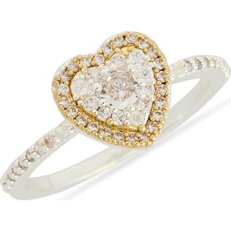 Leith Two-Tone Cubic Zirconia Heart Ring in Clear- Silver- Gold at Nordstrom Rack, Size 6