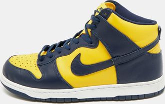 Nike Navy Blue/yellow Leather Dunk High Michigan Sneakers
