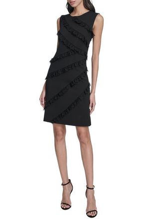 Eliza J Tiered Lace Ruffle Sheath Dress in Black at Nordstrom, Size 10