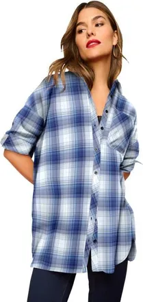 Roaman's Plaid Flannel Tunic in Indigo White Plaid at Nordstrom, Size 12