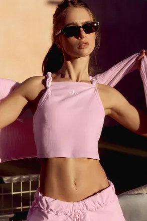 Alo | Aspire Tank Top in Pink Marshmallow/White, Size: Medium