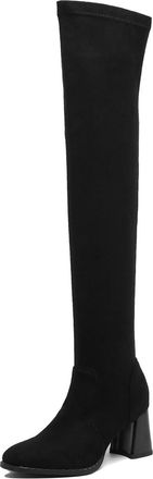 Generic Womens Fashion Over-The-Knee Faux Suede Boots With Round Toe Medium Block Heels Side Zipper Comfortable Slip-Resistant Durable For Daily Casual Party,