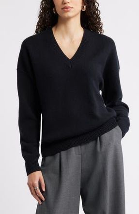 Nordstrom V-Neck Wool & Cashmere Sweater in Black Rock at Nordstrom Rack, Size Large