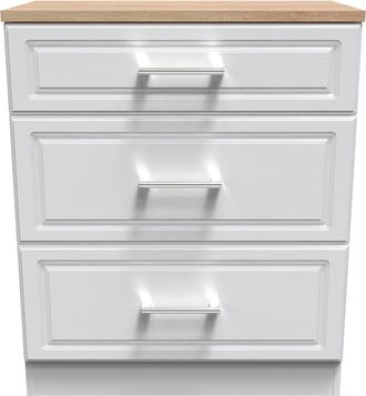 Welcome Furniture Kingston Ready Assembled Deep Chest of Drawers with 3 Drawers - White Ash & Bardolino Oak - Welcome Furniture | TJ Hughes