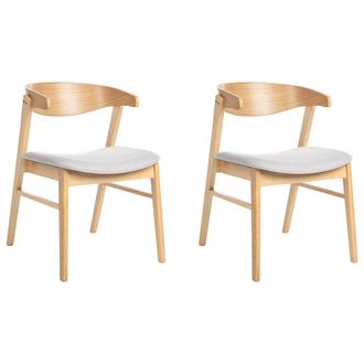 Beliani Conjunto De 2 Sillas De Comedor De Estilo Tradicional Asiento Tapizado Madera Clara Y Gris Lilly