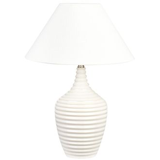 Beliani L&aacute;mpara De Mesa De Cer&aacute;mica Beige Crema Blanco Crema 56 Cm Pantalla Tela Celeste