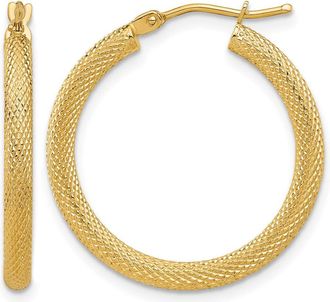 Diamond2Deal 14K Yellow Gold Textured Round Hoop Earrings 24.75 mm