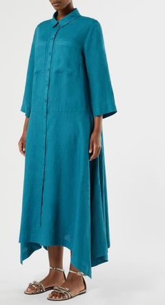 Marina Rinaldi Valpe Shark-Bite Hem Linen Shirtdress in Turquoise at Nordstrom, Size 14W