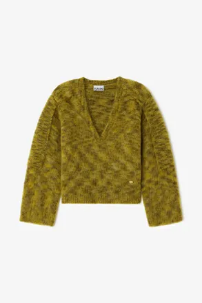 Ganni Green Sweater in Brushed Mohair - Size XS Wool