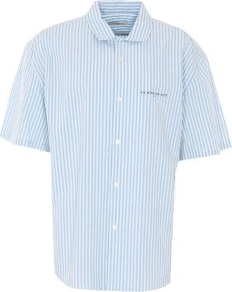 Ih Nom Uh Nit Gestreepte blouse met korte mouwen - Heren - Korte mouwen Overhemden - Blauw - XL - Katoen - Overhemden