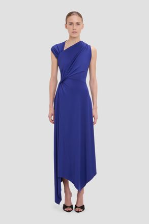 Victoria Beckham Cap Sleeve Midi Dress In Bright Indigo 10