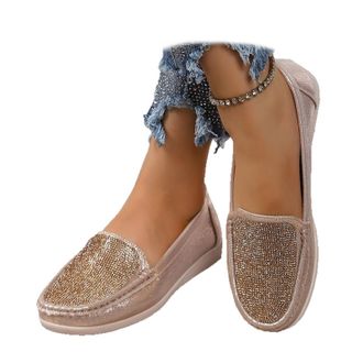 Generic Rhinestone Womens Sparkly Orthopedic Loafers - Arch Support Slip-On Flats,Comfortable Daily Shoes for Women Glitter Slip on Shoes (Gold,6.5)