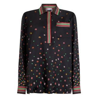 Red Valentino Blouses, female, Black, Size: L Long-sleeve Floral Blouse