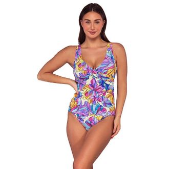 Sunsets Elsie Tankini Top Womens Multicolor Floral Stretch Swimwear DDR2582
