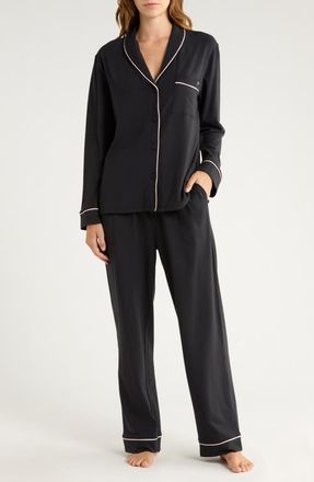 Lunya Slumberknit Pajamas in Immersed Black/Delicate Pink at Nordstrom, Size X-Large