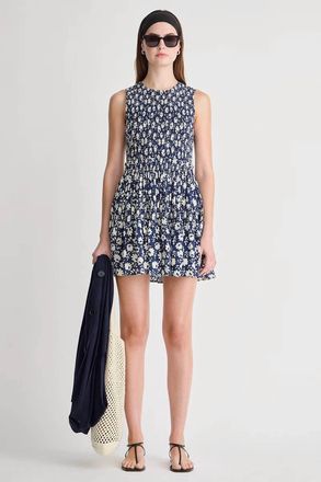 Apiece Apart Lore Smocked Mini Dress In Navy Floral