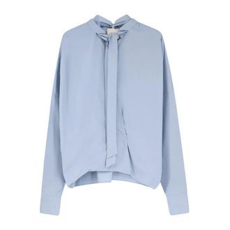 Alysi Blouses, female, Blue, Size: XS V-neck Shirt With Bow