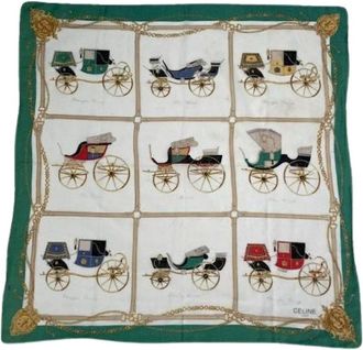 Celine Pre-owned Scarves, female, Green, Size: ONE SIZE Pre-owned Vintage Silk Scarf