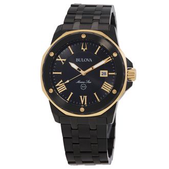 Bulova Marine Star Quartz Black Dial Mens Watch 98B386
