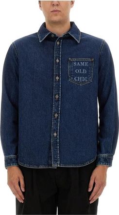 Moschino Archive Same OLD Chic Slogan - Heren - Spijkeroverhemden - Blauw - L - Denim - Overhemden