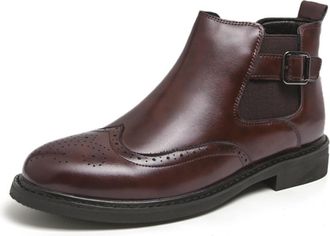 Generic Mens Chelsea Boots Slip On Dress Boots for Men Wingtip Brogue Formal Business Casual Ankle Boot (Brown,8.5)