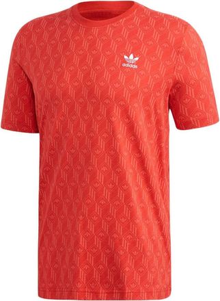 adidas Mens adidas originals Plaid Logo Full Print Round Neck Short Sleeve Orange T-Shirt FM3426