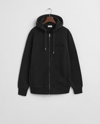 GANT Kapuzensweatjacke GANT TONAL SHIELD FULL ZIP, Herren, Gr. 4XL, schwarz, Sweatware, Obermaterial: 100% Baumwolle, regular fit, Rippb&uuml;ndchen, Sweatjacke