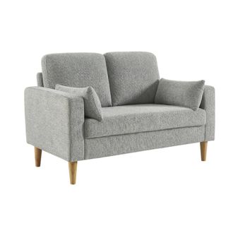Sweeek Sof&aacute; de madera de hevea y tela chenilla, 2 plazas, gris claro
