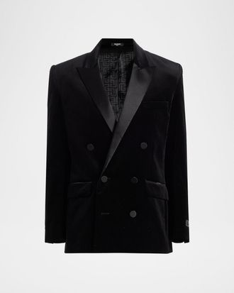 Balmain Men & apos;s Velvet Satin-Trim Double-Breasted Blazer