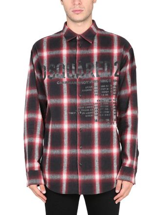 Dsquared2 Mens Logo Print Shirt - Black Cotton - Size EU 50 (Mens)