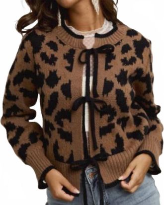 So Me Open Front Sweater Cardigan In Leopard Brown