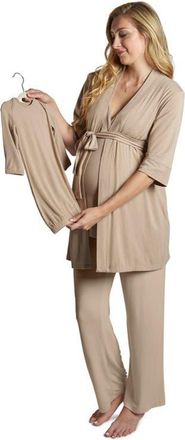 Everly Grey Analise During & After 5-Piece Maternity/Nursing Sleep Set for Mom & Baby in Latte at Nordstrom, Size X-Small