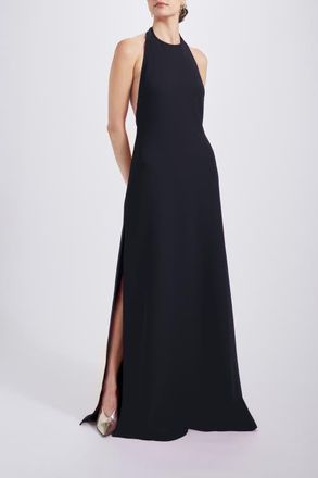 Amsale Italian Stretch Crepe Halter Dress in Black at Nordstrom, Size 14