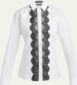 Tom Ford Scalloped Lace-Trim Button-Down Shirt