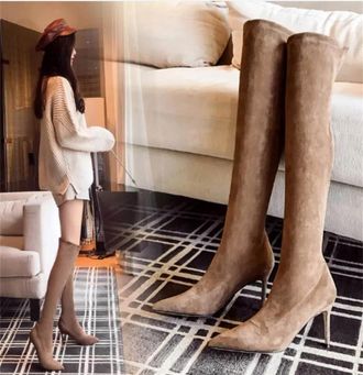 Generic Womens Over The Knee Tassel Stiletto Knee High Stretch Boots Pointed Toe Shoes