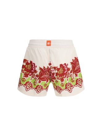 Etro Placed Floral Print Swim Shorts - White