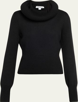 Alaia Sculptural Hooded Rib-Knit Sweater