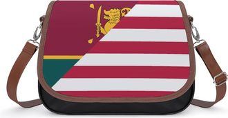 Generic USA And Sri Lanka Flag Crossbody Bag Womens Handbag PU Message Bags Shoulder Purse with Adjustable Strap
